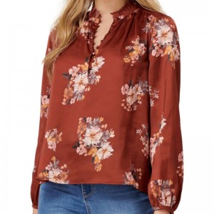 Nowa damska bluzka z długim rękawem w kwiatowy wzór